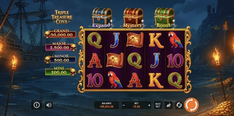 Triple Treasure Cove - bonus runda Hold and Win s novčićima